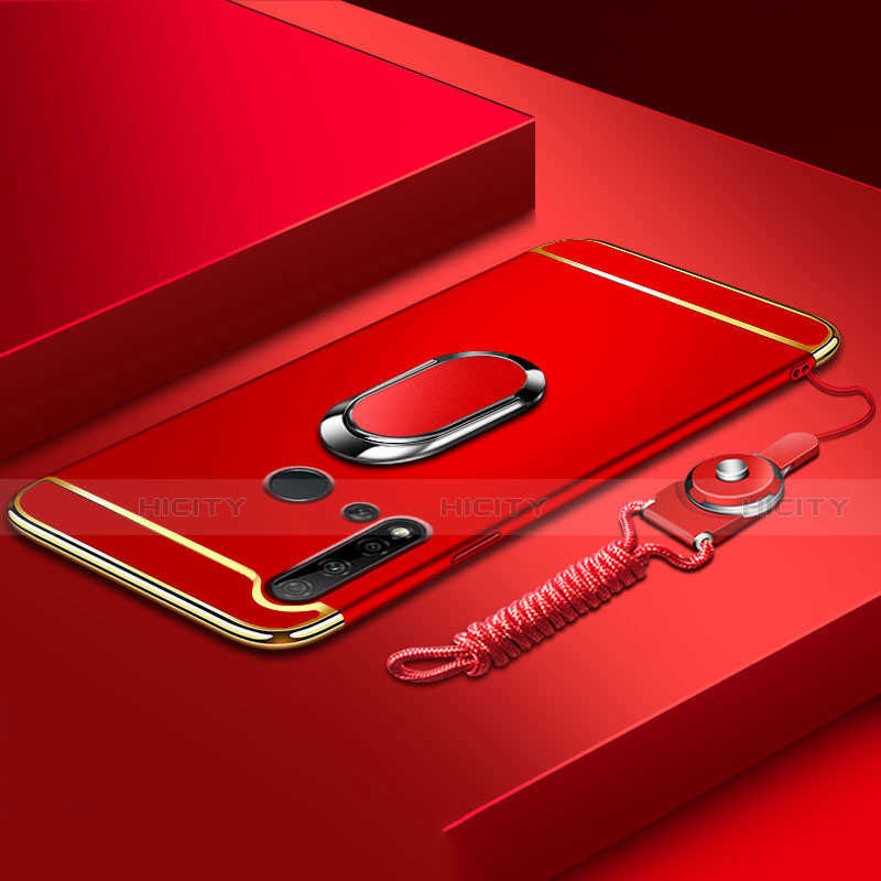 Funda Bumper Lujo Marco de Metal y Plastico Carcasa con Anillo de dedo Soporte T01 para Huawei P20 Lite (2019) Rojo