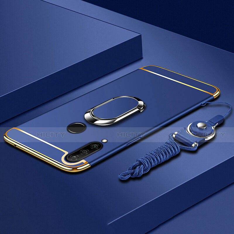 Funda Bumper Lujo Marco de Metal y Plastico Carcasa con Anillo de dedo Soporte T01 para Huawei P30 Lite Azul