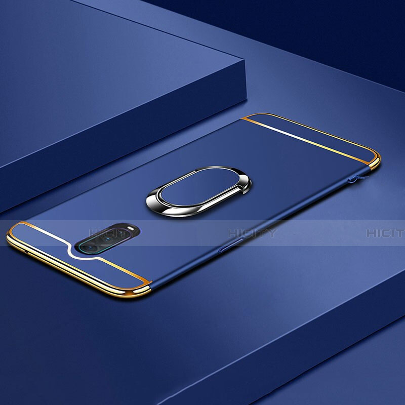 Funda Bumper Lujo Marco de Metal y Plastico Carcasa con Anillo de dedo Soporte T01 para Oppo R17 Pro Azul