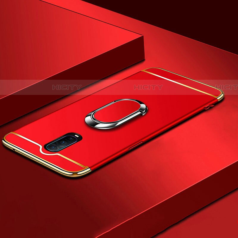 Funda Bumper Lujo Marco de Metal y Plastico Carcasa con Anillo de dedo Soporte T01 para Oppo RX17 Pro Rojo