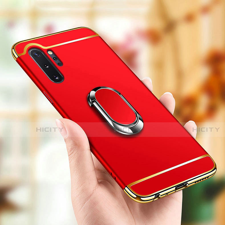 Funda Bumper Lujo Marco de Metal y Plastico Carcasa con Anillo de dedo Soporte T01 para Samsung Galaxy Note 10 Plus 5G