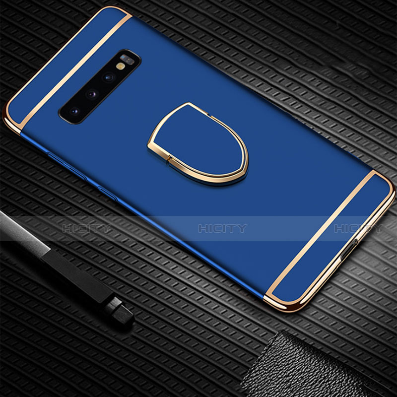 Funda Bumper Lujo Marco de Metal y Plastico Carcasa con Anillo de dedo Soporte T01 para Samsung Galaxy S10 Plus