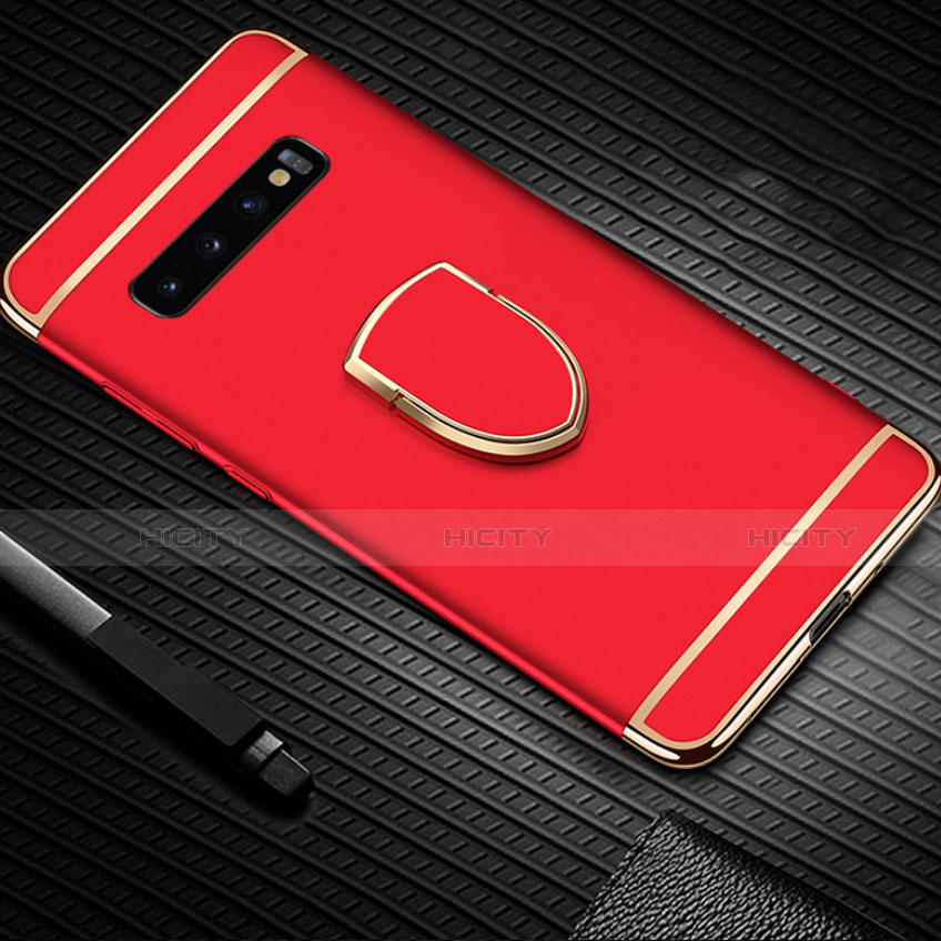 Funda Bumper Lujo Marco de Metal y Plastico Carcasa con Anillo de dedo Soporte T01 para Samsung Galaxy S10 Plus Rojo