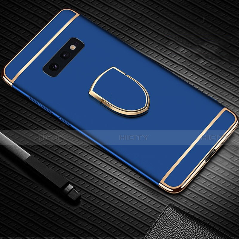 Funda Bumper Lujo Marco de Metal y Plastico Carcasa con Anillo de dedo Soporte T01 para Samsung Galaxy S10e Azul