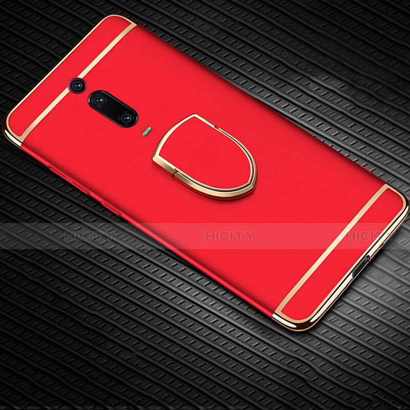 Funda Bumper Lujo Marco de Metal y Plastico Carcasa con Anillo de dedo Soporte T01 para Xiaomi Mi 9T Pro Rojo