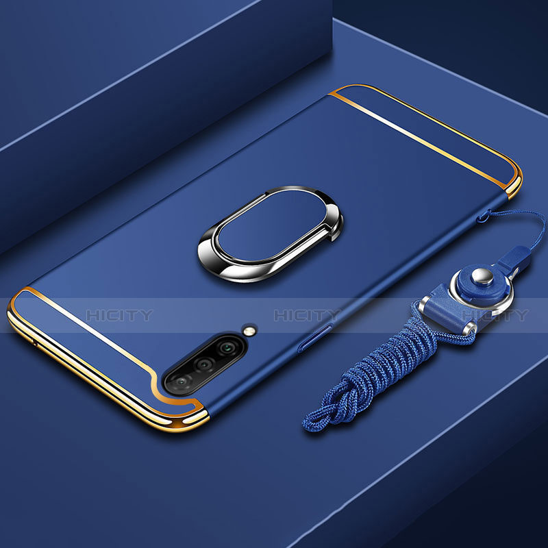 Funda Bumper Lujo Marco de Metal y Plastico Carcasa con Anillo de dedo Soporte T01 para Xiaomi Mi A3 Azul