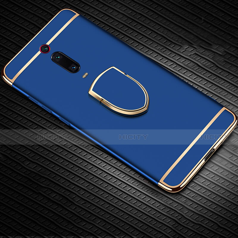 Funda Bumper Lujo Marco de Metal y Plastico Carcasa con Anillo de dedo Soporte T01 para Xiaomi Redmi K20 Azul