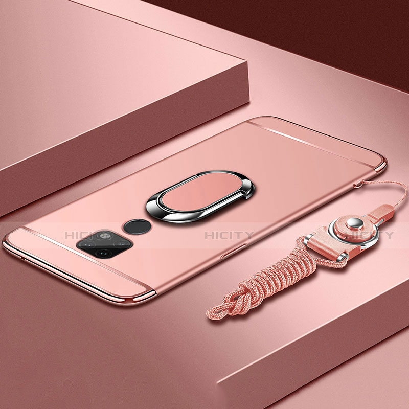 Funda Bumper Lujo Marco de Metal y Plastico Carcasa con Anillo de dedo Soporte T02 para Huawei Mate 20 X 5G Oro Rosa