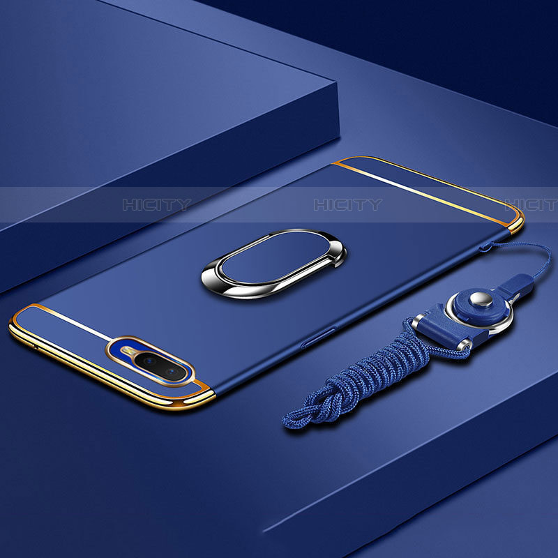 Funda Bumper Lujo Marco de Metal y Plastico Carcasa con Anillo de dedo Soporte T02 para Oppo RX17 Neo Azul