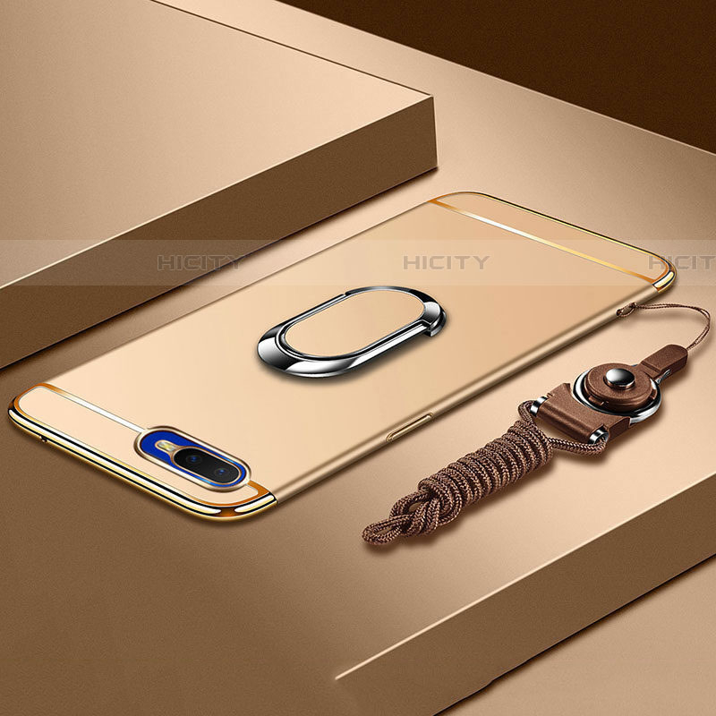 Funda Bumper Lujo Marco de Metal y Plastico Carcasa con Anillo de dedo Soporte T02 para Oppo RX17 Neo Oro