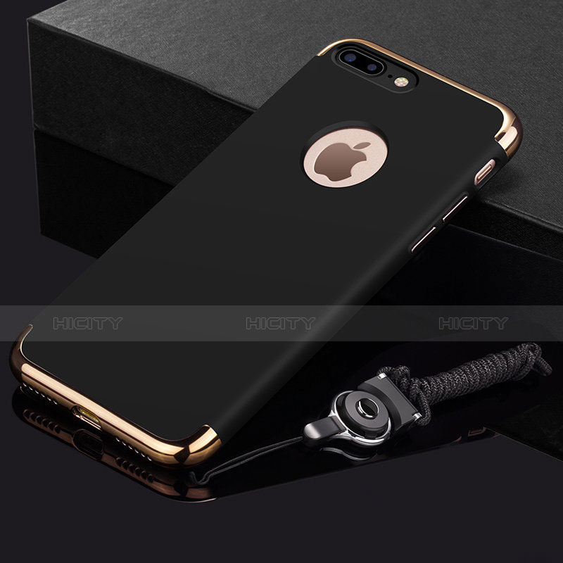 Funda Bumper Lujo Marco de Metal y Plastico Carcasa con Anillo de dedo Soporte y Lanyard para Apple iPhone 7 Plus