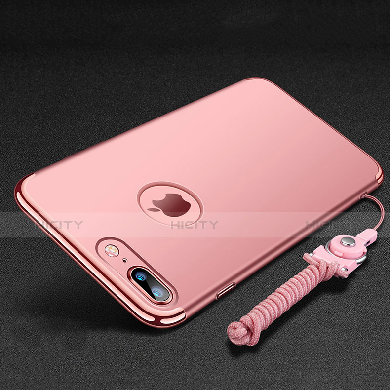 Funda Bumper Lujo Marco de Metal y Plastico Carcasa con Anillo de dedo Soporte y Lanyard para Apple iPhone 7 Plus Oro Rosa