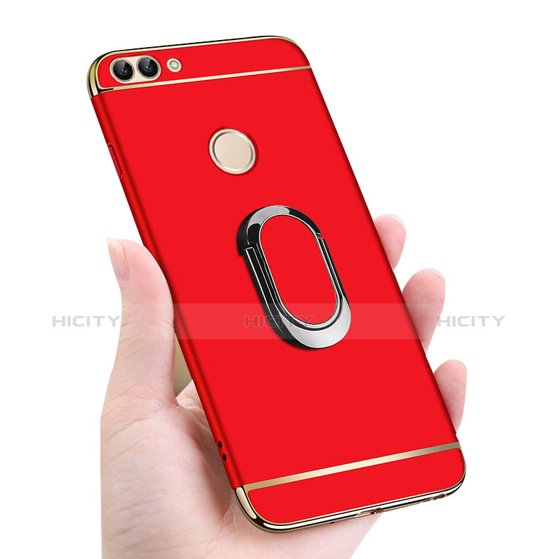 Funda Bumper Lujo Marco de Metal y Plastico Carcasa con Anillo de dedo Soporte y Lanyard para Huawei Enjoy 7S