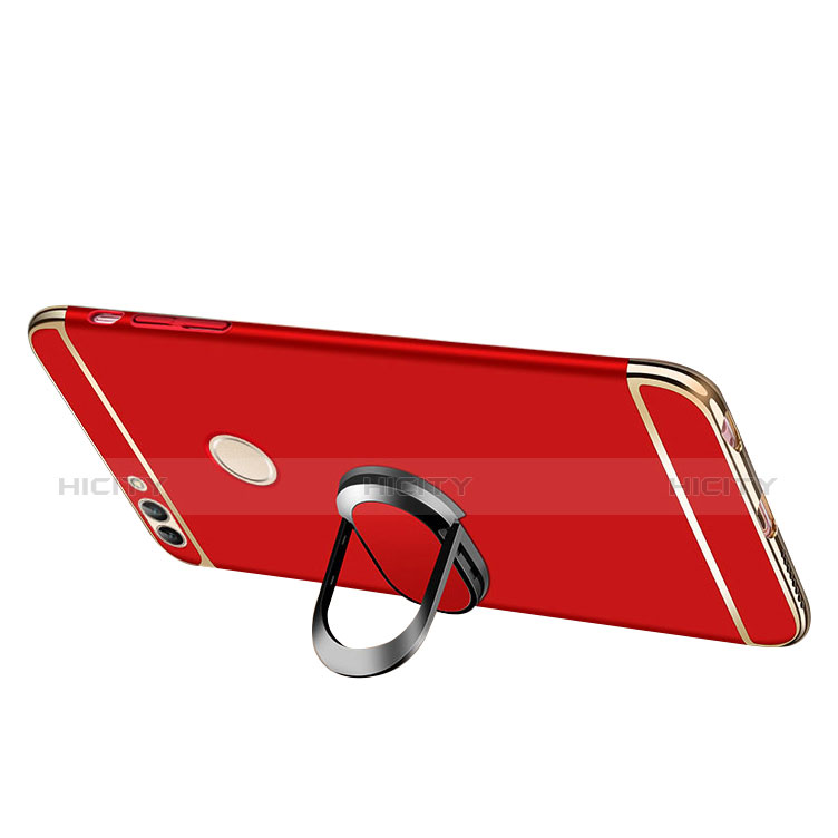 Funda Bumper Lujo Marco de Metal y Plastico Carcasa con Anillo de dedo Soporte y Lanyard para Huawei Enjoy 8 Plus