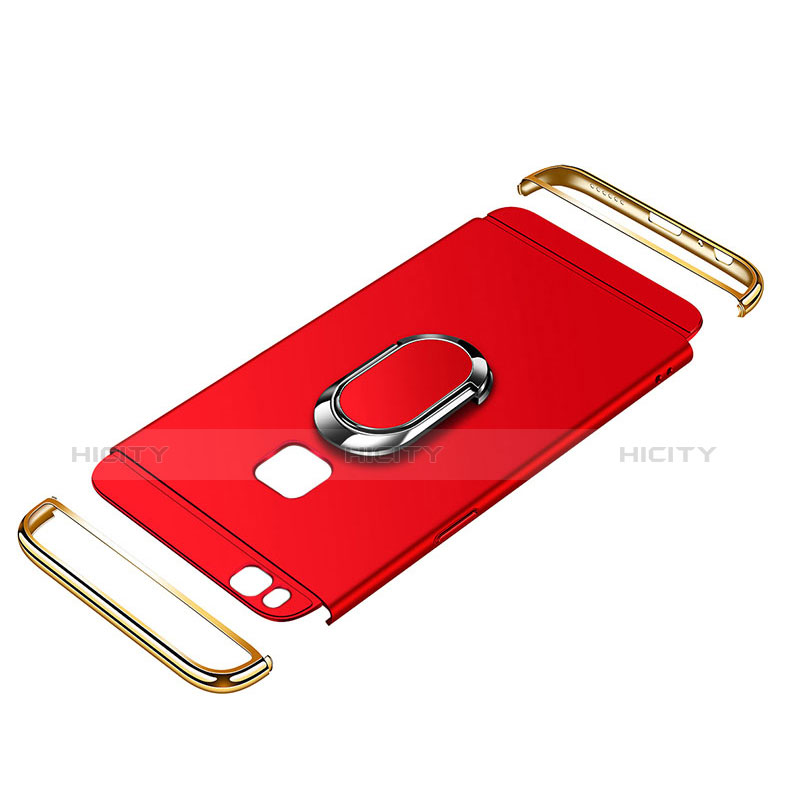 Funda Bumper Lujo Marco de Metal y Plastico Carcasa con Anillo de dedo Soporte y Lanyard para Huawei G9 Lite