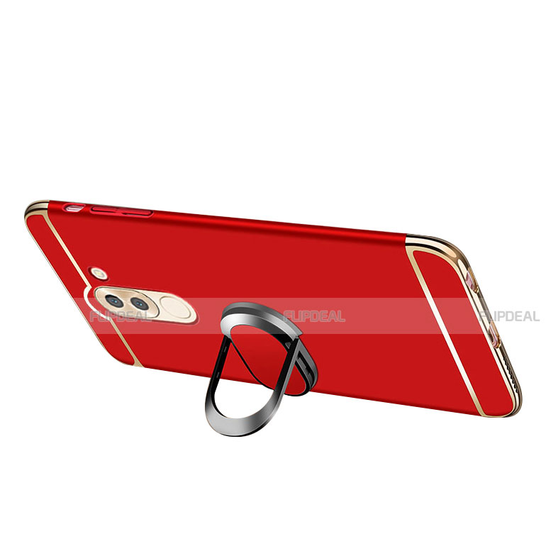 Funda Bumper Lujo Marco de Metal y Plastico Carcasa con Anillo de dedo Soporte y Lanyard para Huawei GR5 (2017)