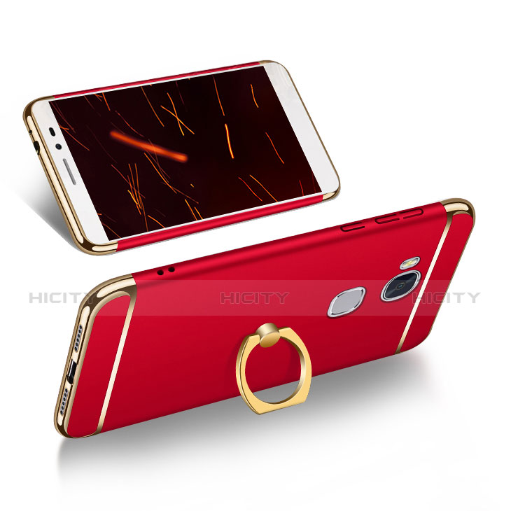 Funda Bumper Lujo Marco de Metal y Plastico Carcasa con Anillo de dedo Soporte y Lanyard para Huawei Honor 5X