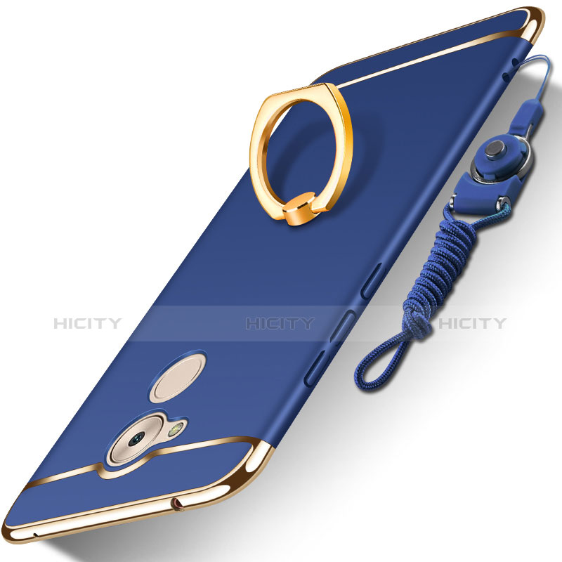 Funda Bumper Lujo Marco de Metal y Plastico Carcasa con Anillo de dedo Soporte y Lanyard para Huawei Honor 6C