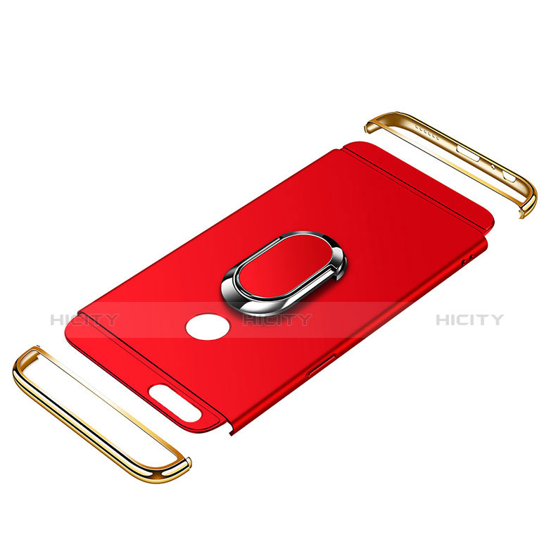 Funda Bumper Lujo Marco de Metal y Plastico Carcasa con Anillo de dedo Soporte y Lanyard para Huawei Honor 7X