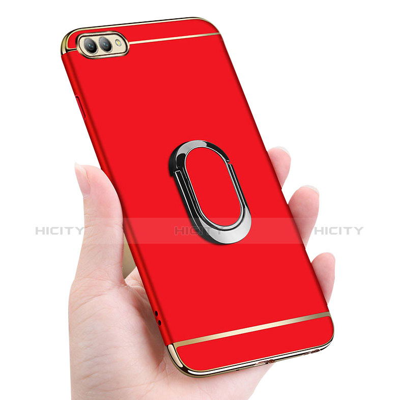 Funda Bumper Lujo Marco de Metal y Plastico Carcasa con Anillo de dedo Soporte y Lanyard para Huawei Honor V10