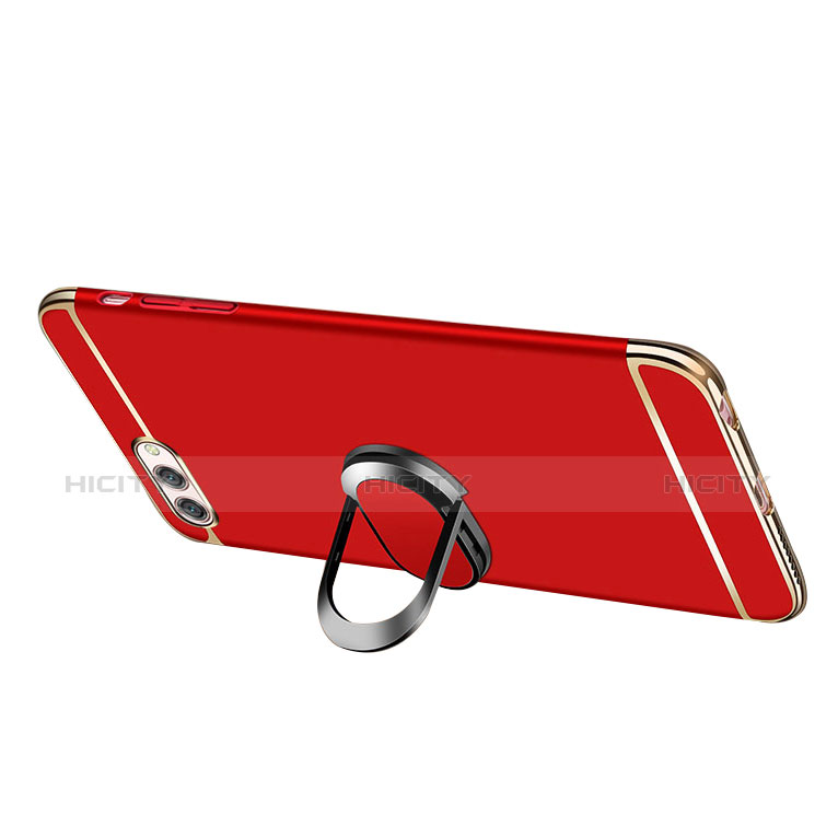 Funda Bumper Lujo Marco de Metal y Plastico Carcasa con Anillo de dedo Soporte y Lanyard para Huawei Honor V10