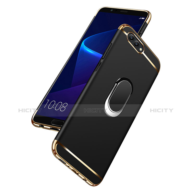 Funda Bumper Lujo Marco de Metal y Plastico Carcasa con Anillo de dedo Soporte y Lanyard para Huawei Honor V10