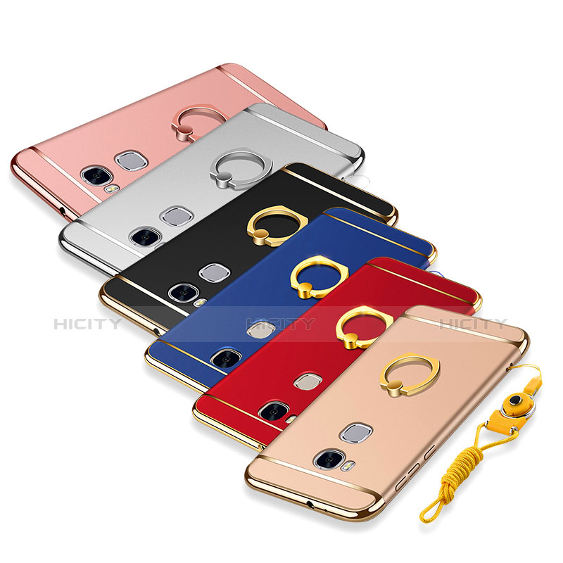 Funda Bumper Lujo Marco de Metal y Plastico Carcasa con Anillo de dedo Soporte y Lanyard para Huawei Honor X5