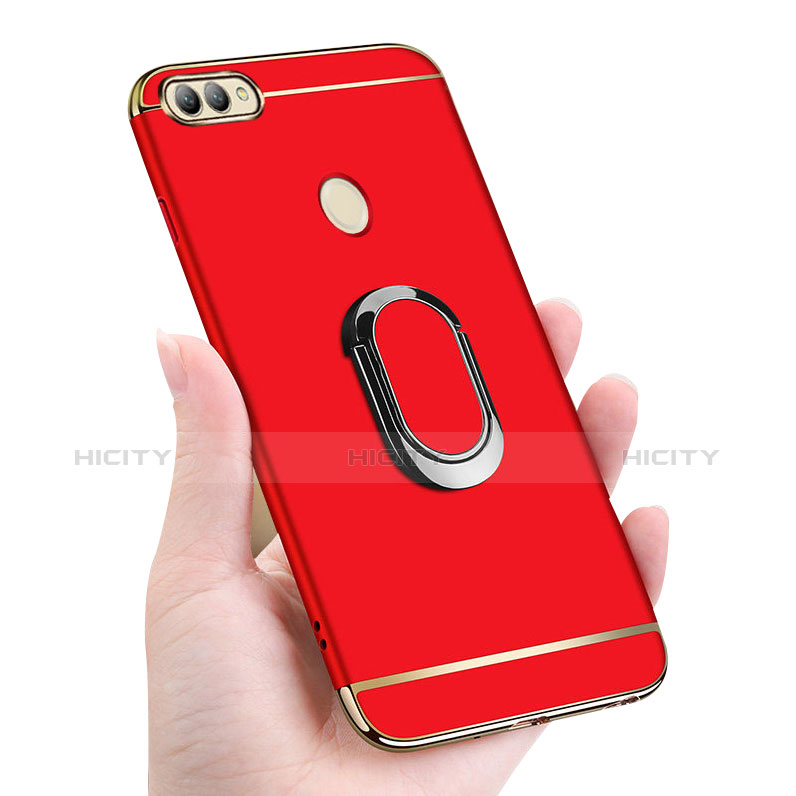 Funda Bumper Lujo Marco de Metal y Plastico Carcasa con Anillo de dedo Soporte y Lanyard para Huawei Nova 2