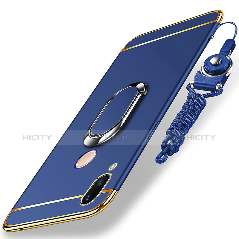 Funda Bumper Lujo Marco de Metal y Plastico Carcasa con Anillo de dedo Soporte y Lanyard para Huawei P20 Lite