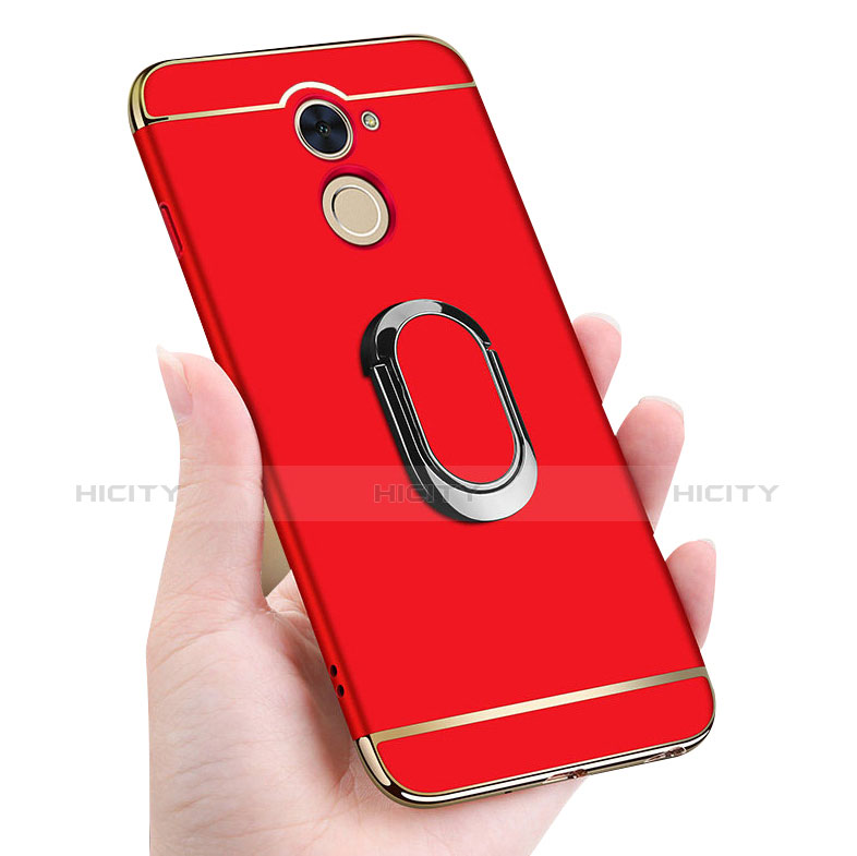 Funda Bumper Lujo Marco de Metal y Plastico Carcasa con Anillo de dedo Soporte y Lanyard para Huawei Y7 Prime