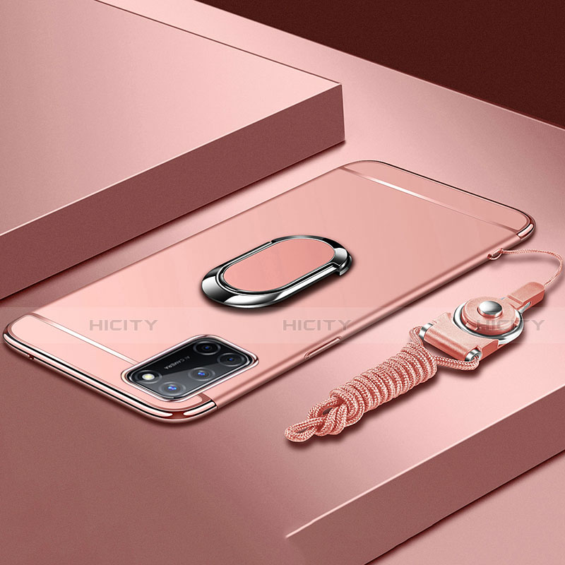 Funda Bumper Lujo Marco de Metal y Plastico Carcasa con Anillo de dedo Soporte y Lanyard para Oppo A72