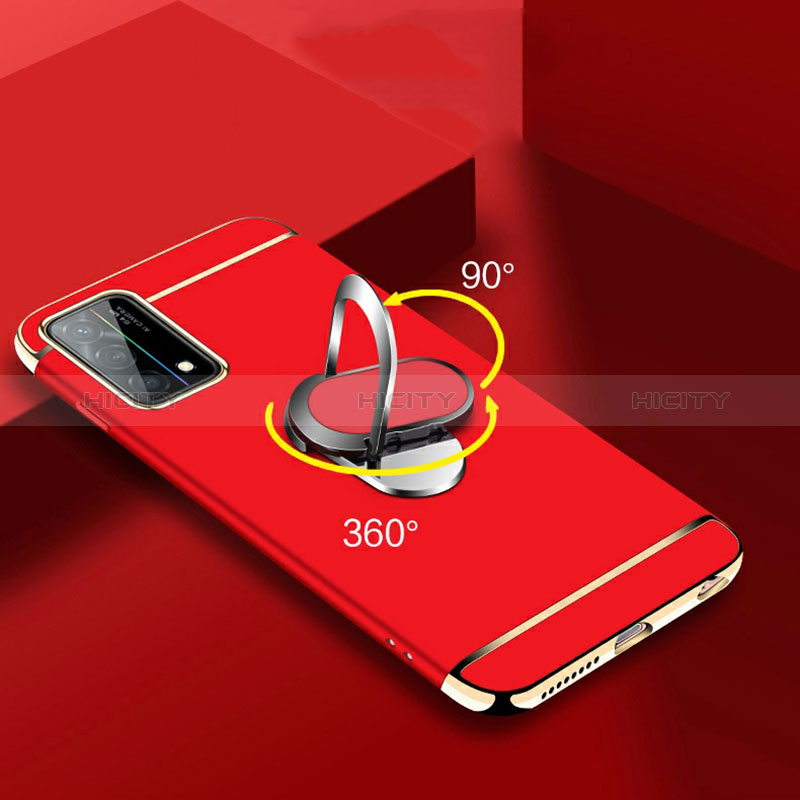 Funda Bumper Lujo Marco de Metal y Plastico Carcasa con Anillo de dedo Soporte y Lanyard para Oppo K9 5G