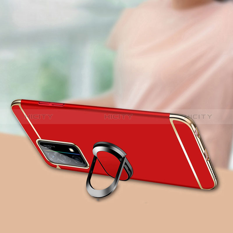 Funda Bumper Lujo Marco de Metal y Plastico Carcasa con Anillo de dedo Soporte y Lanyard para Oppo K9 5G