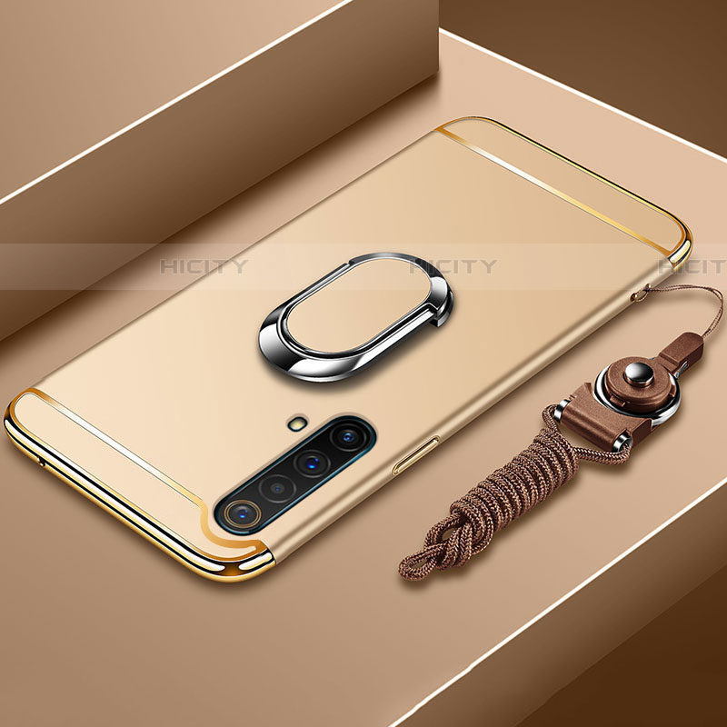 Funda Bumper Lujo Marco de Metal y Plastico Carcasa con Anillo de dedo Soporte y Lanyard para Realme X50t 5G