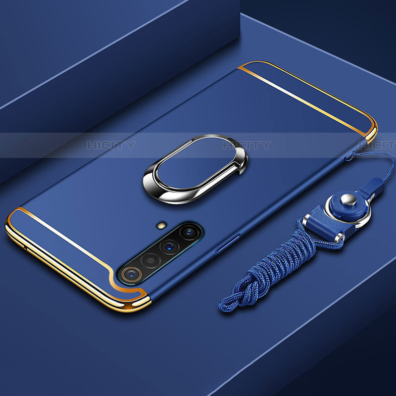 Funda Bumper Lujo Marco de Metal y Plastico Carcasa con Anillo de dedo Soporte y Lanyard para Realme X50t 5G