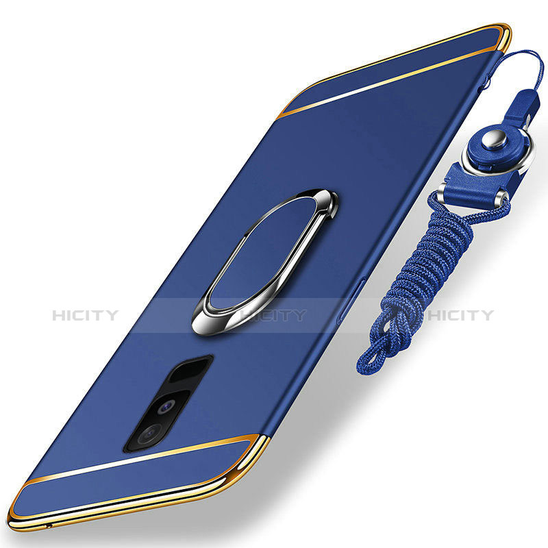 Funda Bumper Lujo Marco de Metal y Plastico Carcasa con Anillo de dedo Soporte y Lanyard para Samsung Galaxy A6 Plus (2018)