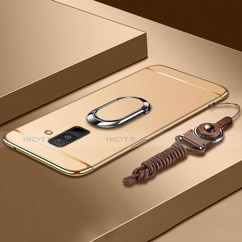 Funda Bumper Lujo Marco de Metal y Plastico Carcasa con Anillo de dedo Soporte y Lanyard para Samsung Galaxy A6 Plus (2018) Oro