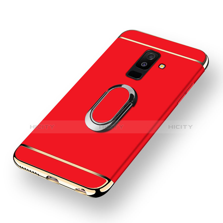 Funda Bumper Lujo Marco de Metal y Plastico Carcasa con Anillo de dedo Soporte y Lanyard para Samsung Galaxy A6 Plus