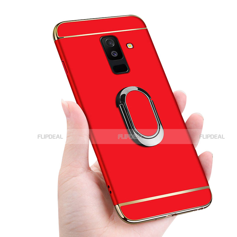 Funda Bumper Lujo Marco de Metal y Plastico Carcasa con Anillo de dedo Soporte y Lanyard para Samsung Galaxy A9 Star Lite