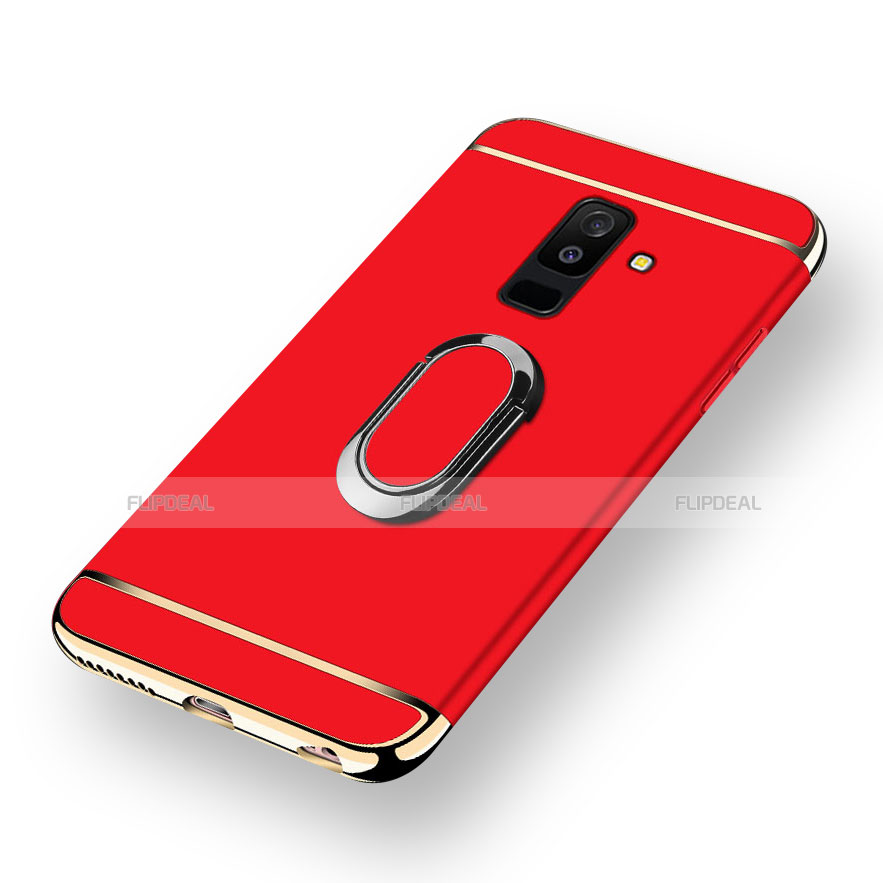 Funda Bumper Lujo Marco de Metal y Plastico Carcasa con Anillo de dedo Soporte y Lanyard para Samsung Galaxy A9 Star Lite