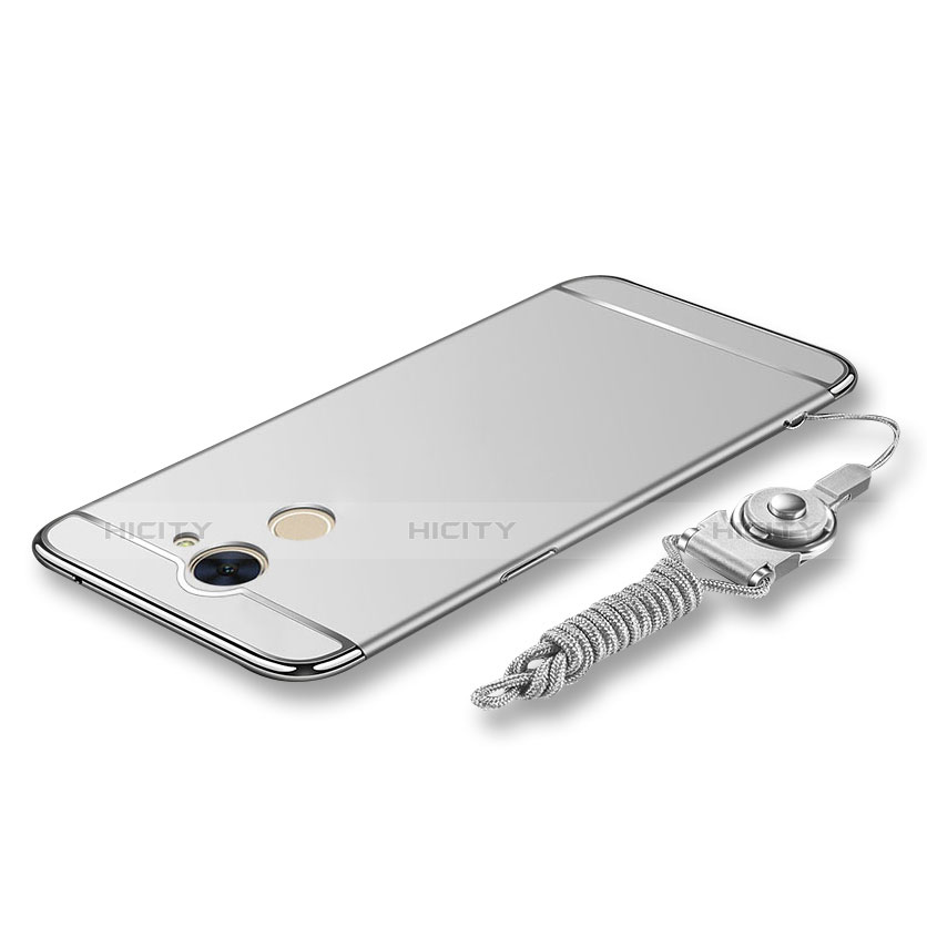 Funda Bumper Lujo Marco de Metal y Plastico Carcasa con Lanyard para Huawei Enjoy 7 Plus Plata