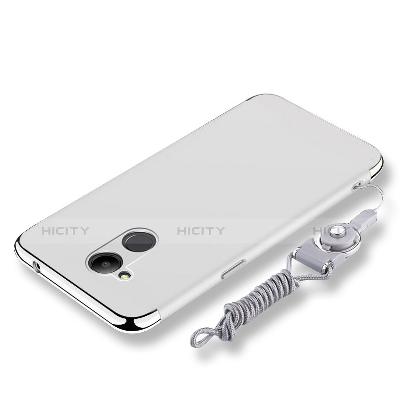 Funda Bumper Lujo Marco de Metal y Plastico Carcasa con Lanyard para Huawei Honor 6C Pro Plata