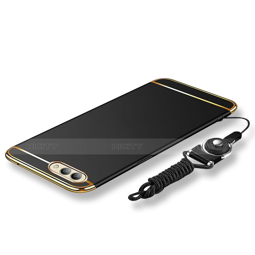 Funda Bumper Lujo Marco de Metal y Plastico Carcasa con Lanyard para Huawei Honor V10 Negro