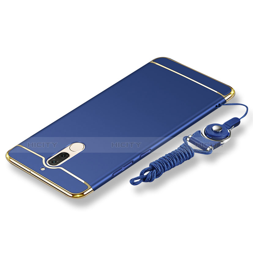 Funda Bumper Lujo Marco de Metal y Plastico Carcasa con Lanyard para Huawei Mate 10 Lite Azul