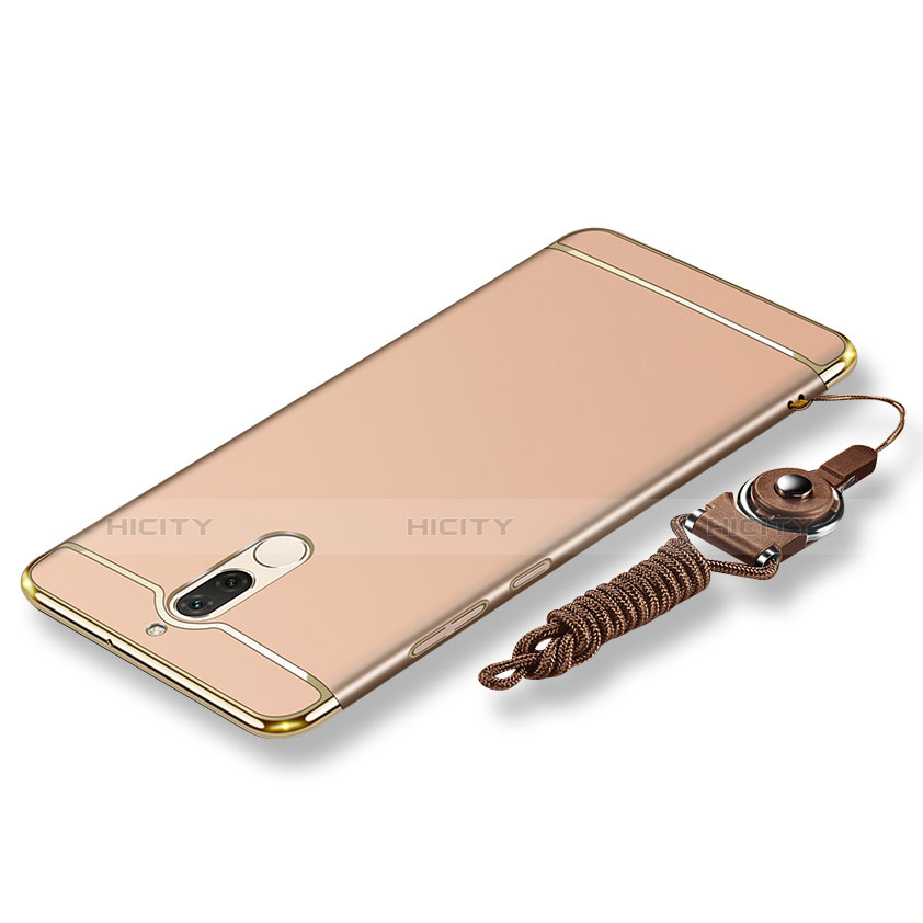 Funda Bumper Lujo Marco de Metal y Plastico Carcasa con Lanyard para Huawei Nova 2i Oro