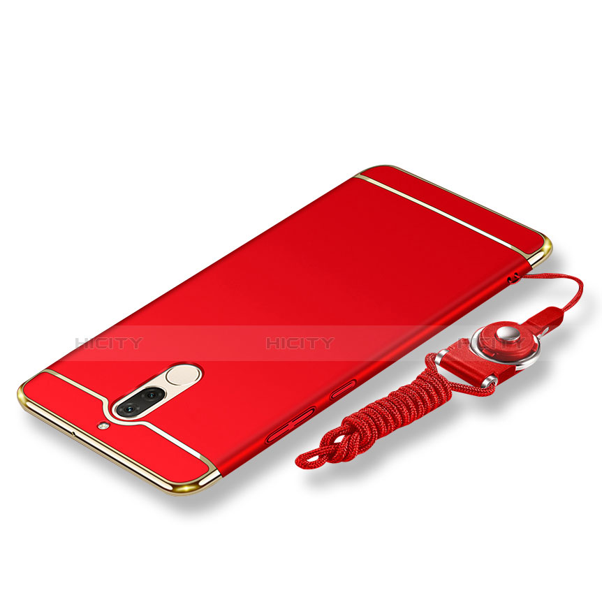 Funda Bumper Lujo Marco de Metal y Plastico Carcasa con Lanyard para Huawei Nova 2i Rojo