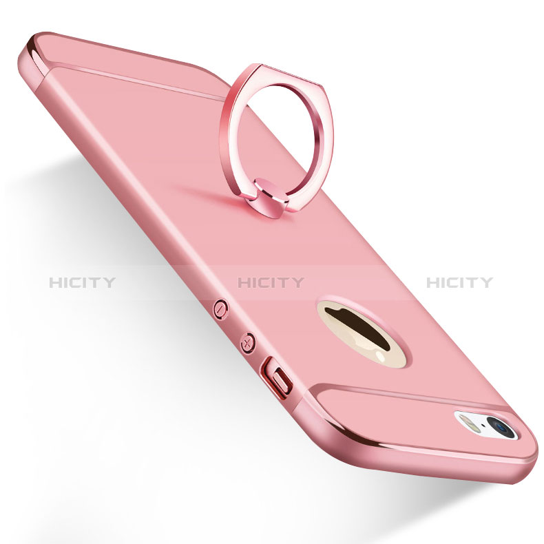 Funda Bumper Lujo Marco de Metal y Plastico con Anillo de dedo Soporte A01 para Apple iPhone 5S Rosa