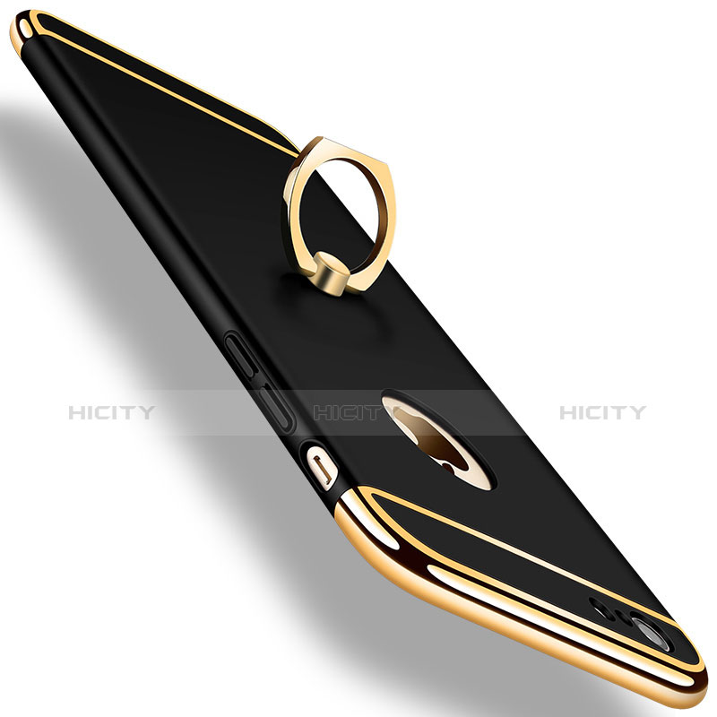 Funda Bumper Lujo Marco de Metal y Plastico con Anillo de dedo Soporte A01 para Apple iPhone 6 Negro