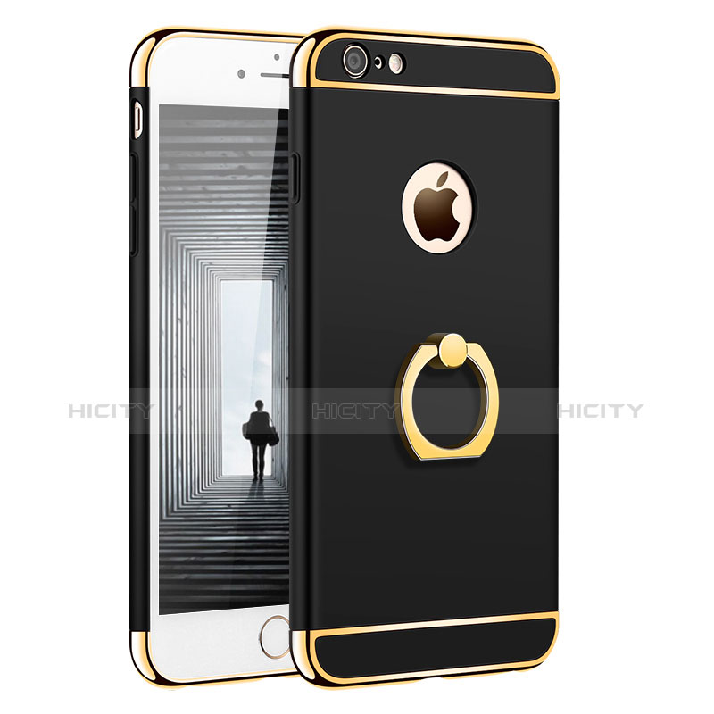 Funda Bumper Lujo Marco de Metal y Plastico con Anillo de dedo Soporte A01 para Apple iPhone 6 Negro