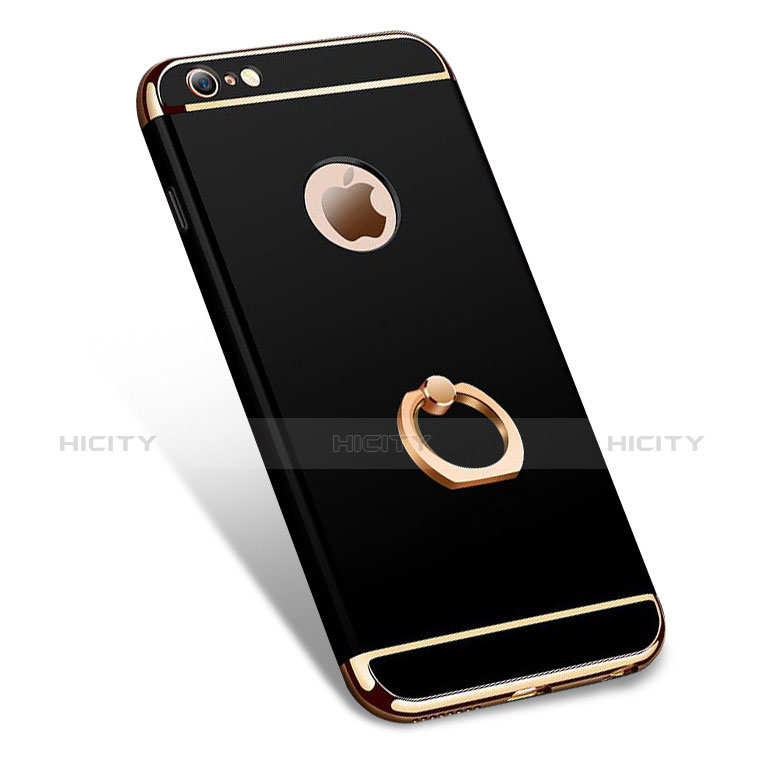 Funda Bumper Lujo Marco de Metal y Plastico con Anillo de dedo Soporte A01 para Apple iPhone 6 Negro